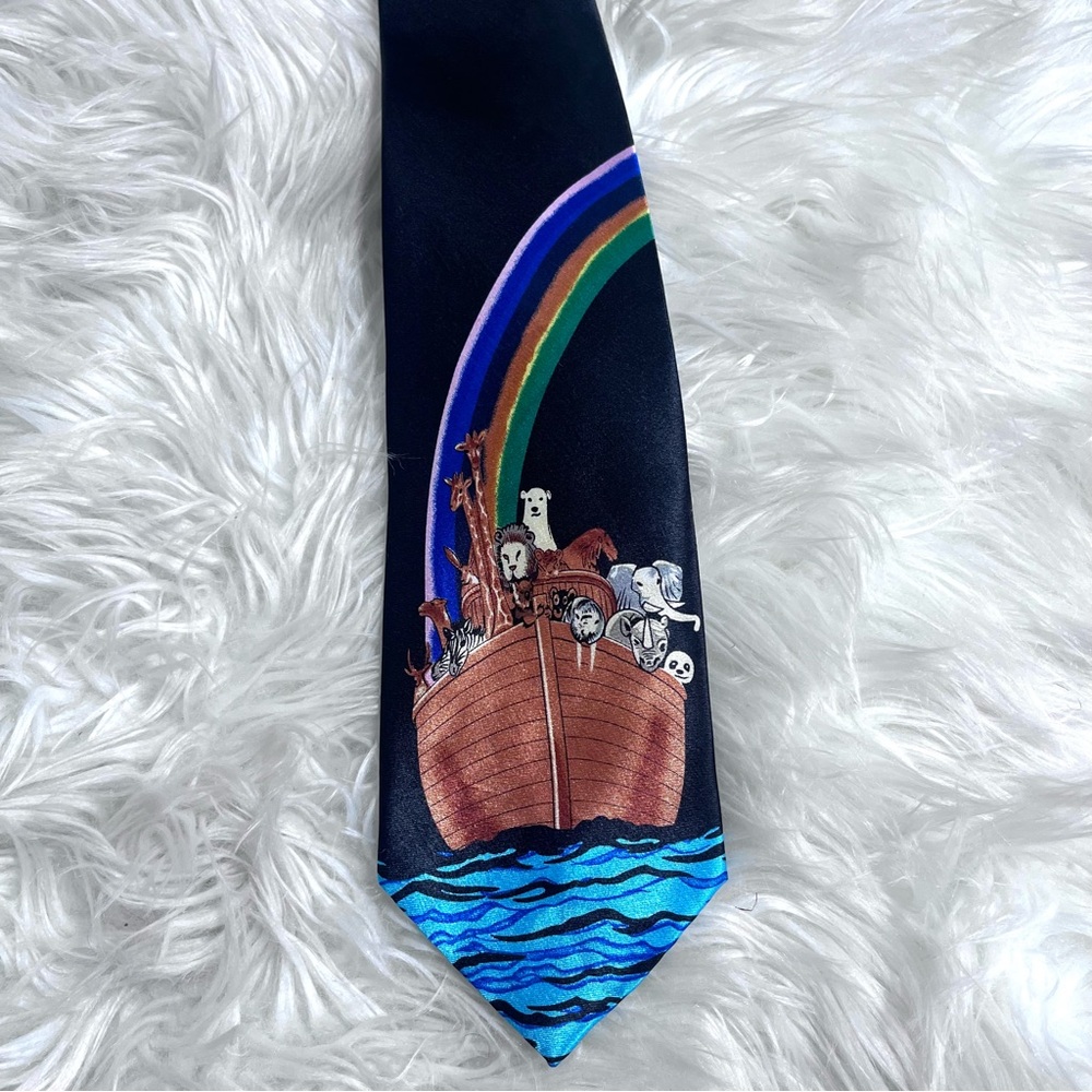 Vintage 1997 Noah’s Ark Novelty Tie | Rainbow Animal Print | Y2K Quirky Fun